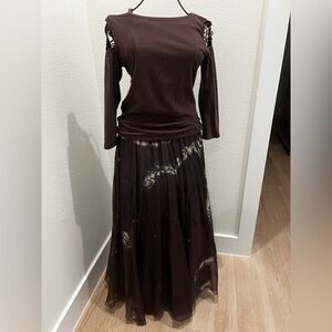 Elegant Vintage LUNA LUZ Brown SHIRT Skirt SET!